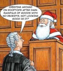A cartoon of a judge and santa claus

Description automatically generated