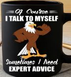 A black mug with a cartoon of an eagle
AI-generated content may be incorrect.