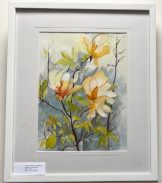 A painting of flowers in a white frame Description automatically generated